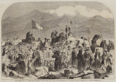 De Revolutie in Sicilië, de Sicilianen slopen het Fort van Castellamare, in Palermo door Thomas Nast
